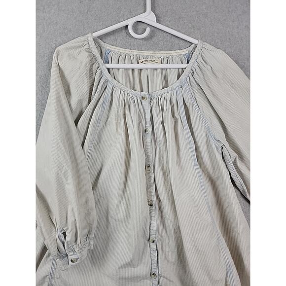 Free People Cotton Blue Striped LS Button Up Oversized Swing Tunic Women's XS - Picture 3 of 12